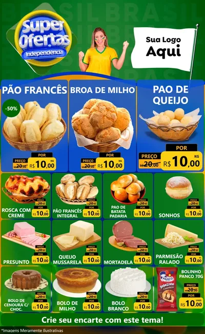 Modelo de Encarte para Encarte Grande com o tema Super Ofertas de Independência para Padaria