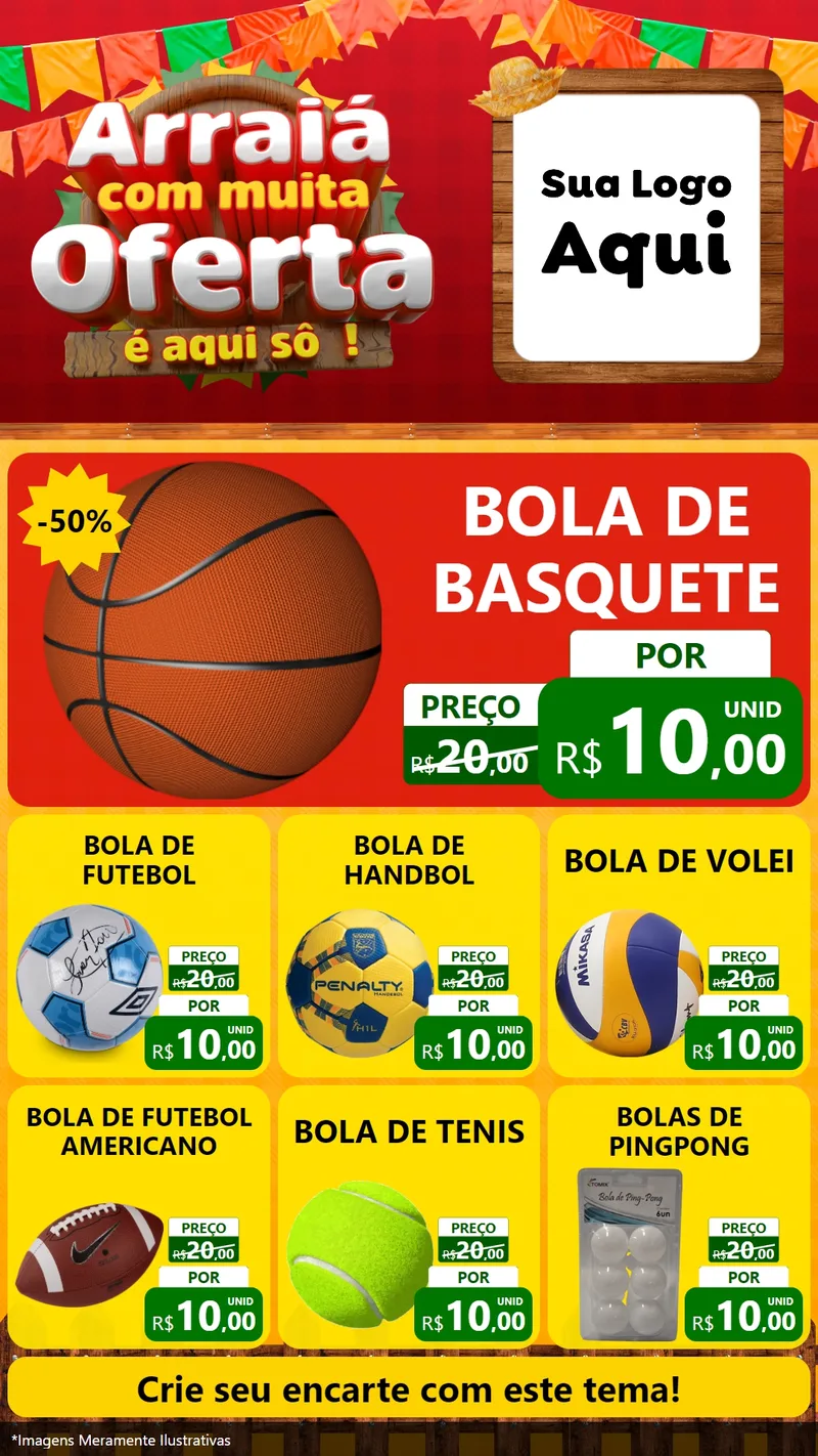 Modelo de Rede Social para Stories com o tema Arraiá Com Muita Oferta - É Aqui Sô! para Artigos Esportivos