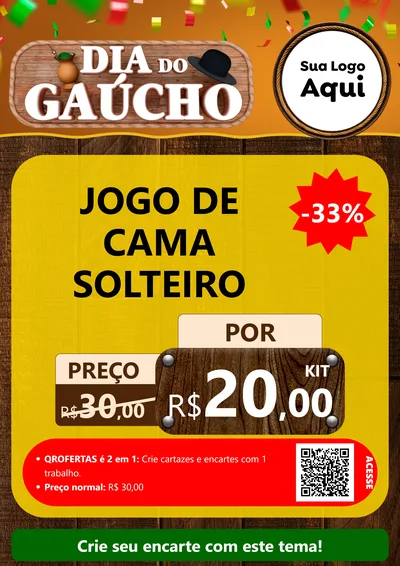 Modelo de Cartaz para Cartaz A4 Vertical com o tema Dia do Gaúcho para Cama, Mesa e Banho