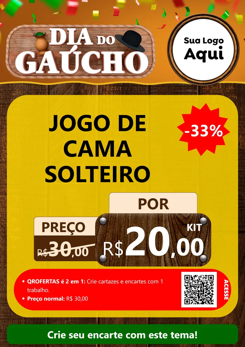 Modelo de Cartaz para Cartaz A4 Vertical com o tema Dia do Gaúcho para Cama, Mesa e Banho
