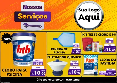 Modelo de Encarte para Encarte A4 Horizontal com o tema Nossos Serviços para Produtos para Piscina