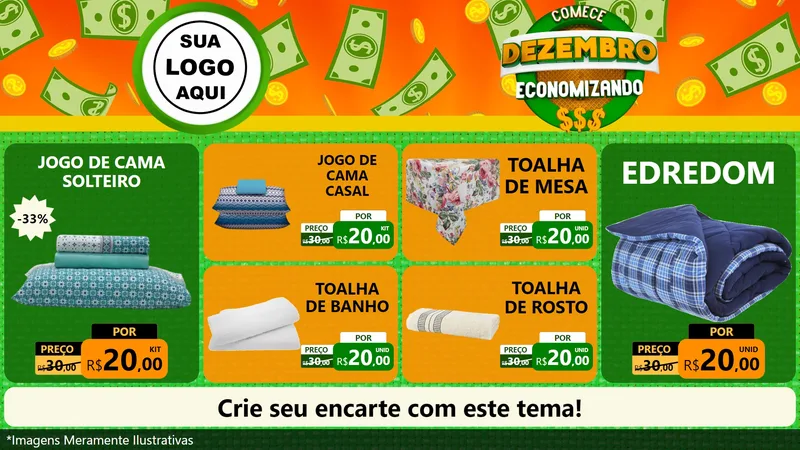 Modelo de TV para TV Horizontal com o tema Comece Dezembro Economizando para Cama, Mesa e Banho