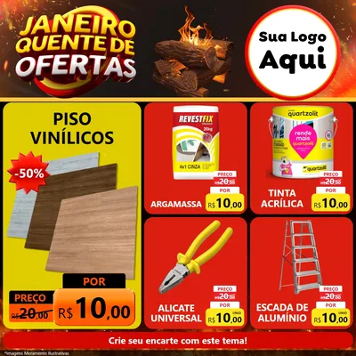 Modelo de Rede Social para Feed Facebook com o tema Janeiro Quente de Ofertas para Material para Construção