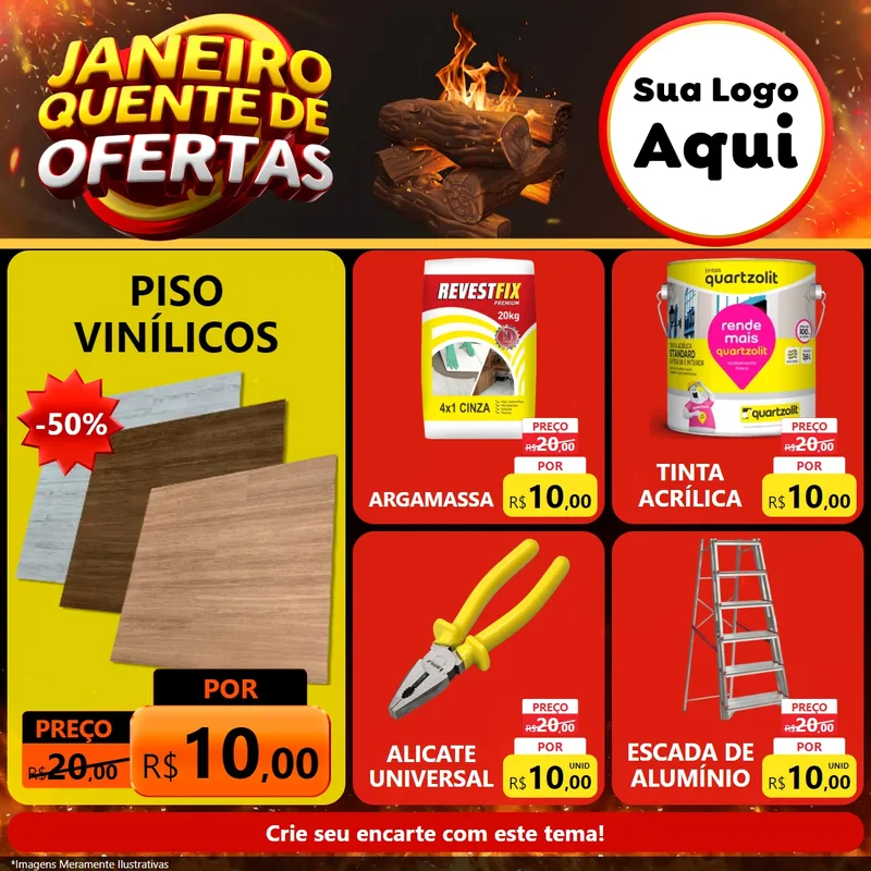 Modelo de Rede Social para Feed Facebook com o tema Janeiro Quente de Ofertas para Material para Construção