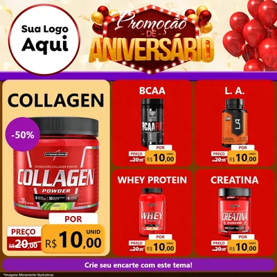 Modelo de Rede Social para Feed Facebook com o tema Promoção de Aniversário para Suplementos alimentares