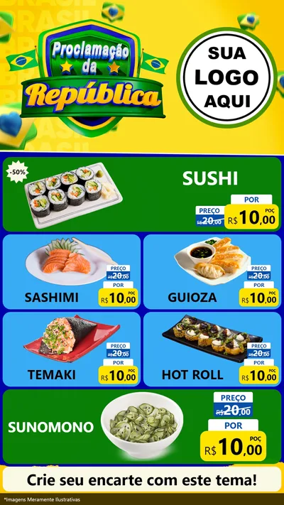 Modelo de TV para TV Vertical com o tema Proclamação da República para Comida japonesa