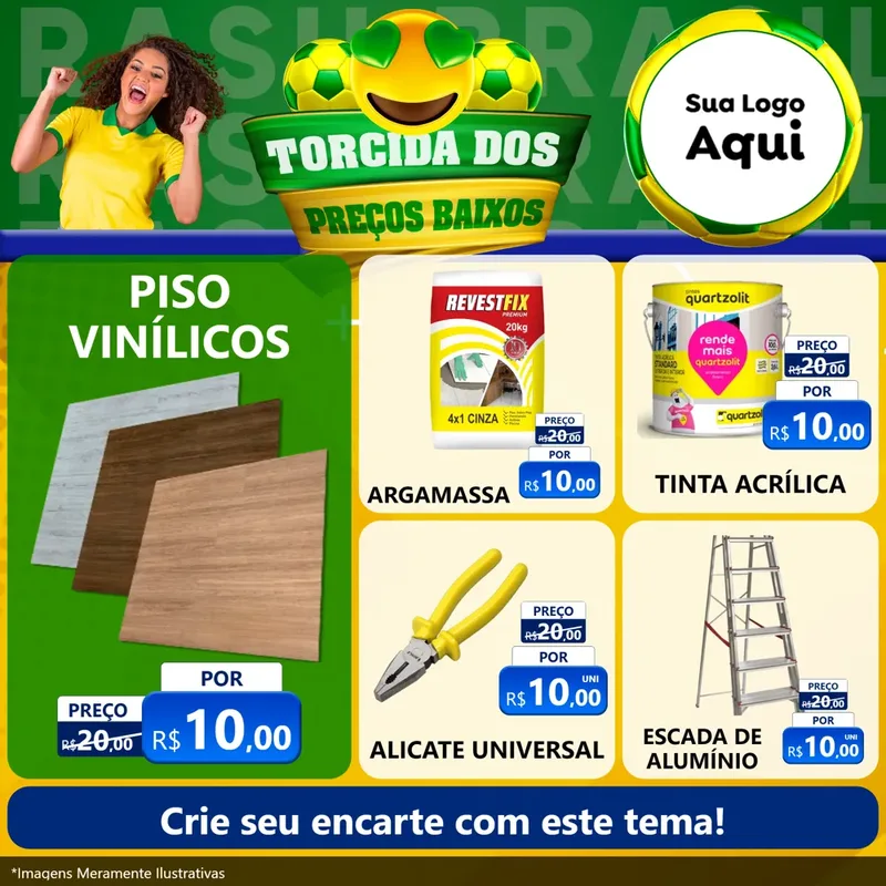 Modelo de Rede Social para Feed Facebook com o tema Torcida dos Preços Baixos - Copa para Material para Construção