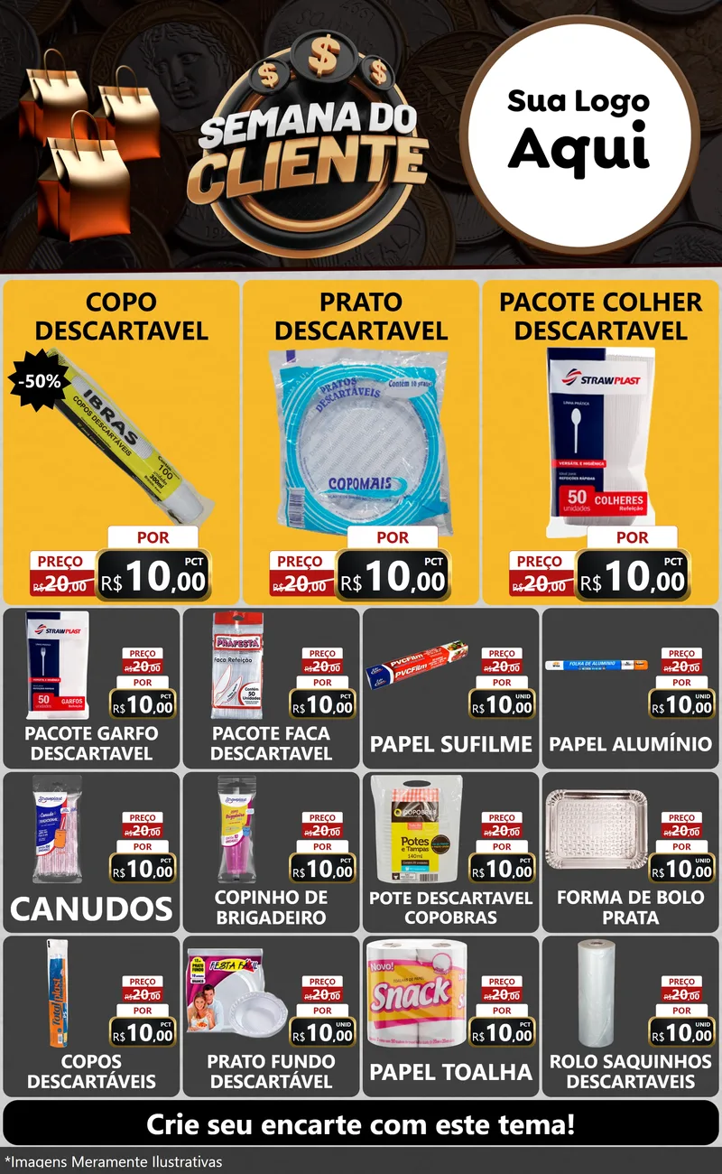 Modelo de Encarte para Encarte Grande com o tema Semana do Cliente para Embalagens