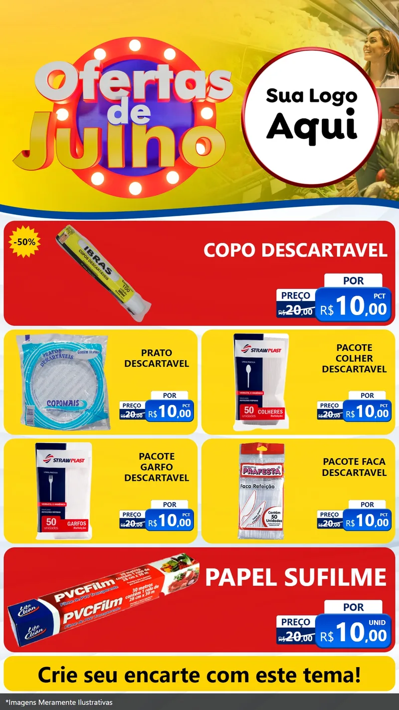 Modelo de TV para TV Vertical com o tema Ofertas de Julho para Embalagens