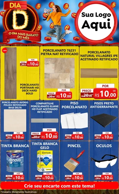 Modelo de Encarte para Encarte Grande com o tema Dia D - O Dia Mais Barato Do Mês para Pisos e revestimentos