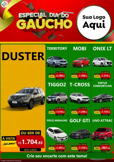 Modelo de Encarte para Encarte A4 Vertical com o tema Especial Dia do Gaúcho para Concessionaria de Carros