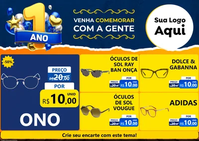 Modelo de Encarte para Encarte A4 Horizontal com o tema Um Ano de Aniversário para Óticas