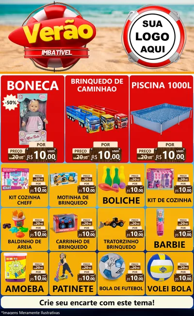Modelo de Encarte para Encarte Grande com o tema Verão Imbatível para Brinquedos