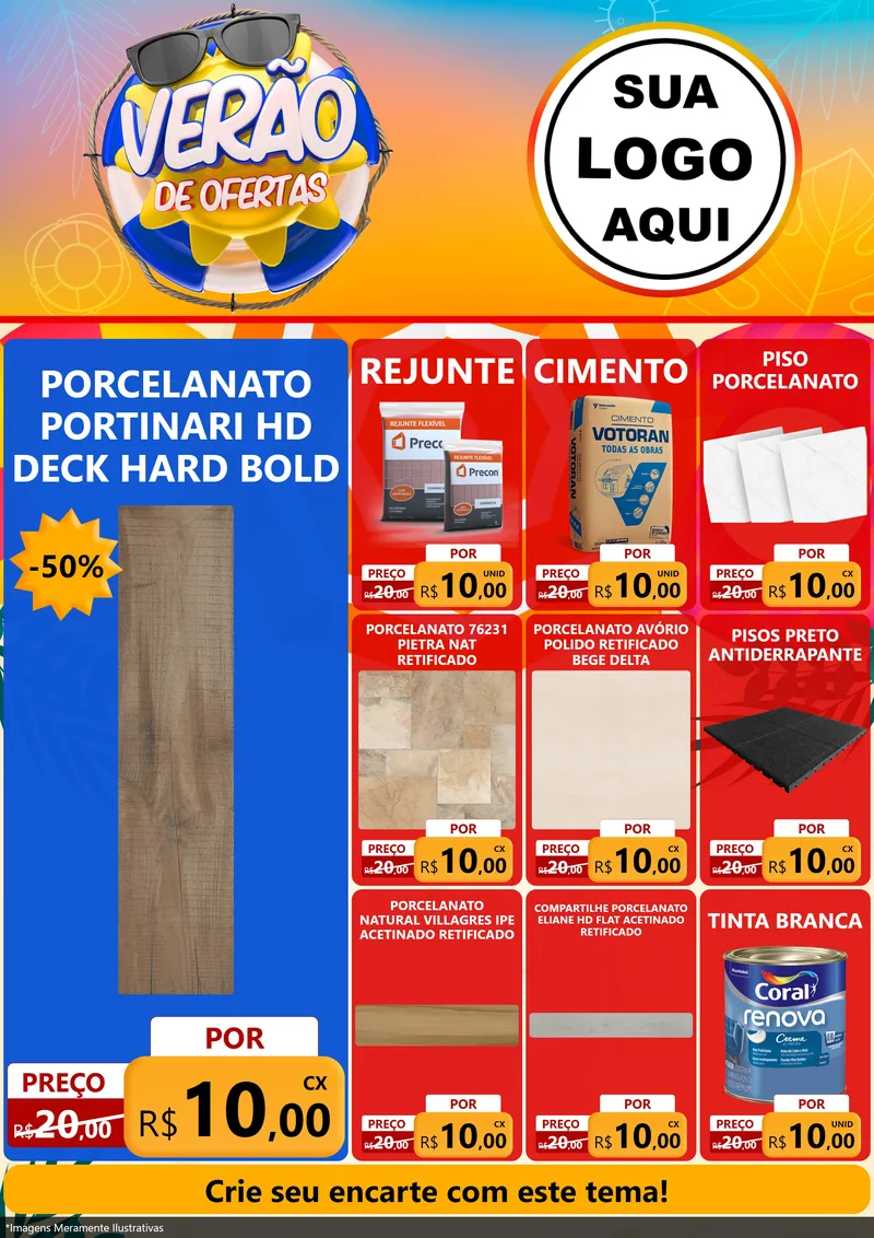 Modelo de Encarte para Encarte A4 Vertical com o tema Verão de Ofertas para Pisos e revestimentos