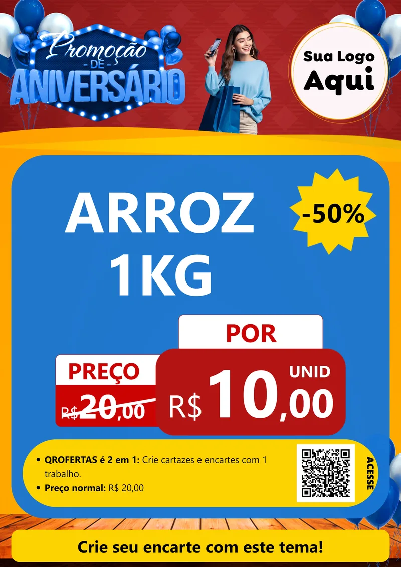 Modelo de Cartaz para Cartaz A4 Vertical com o tema Promoção de Aniversário para Supermercado