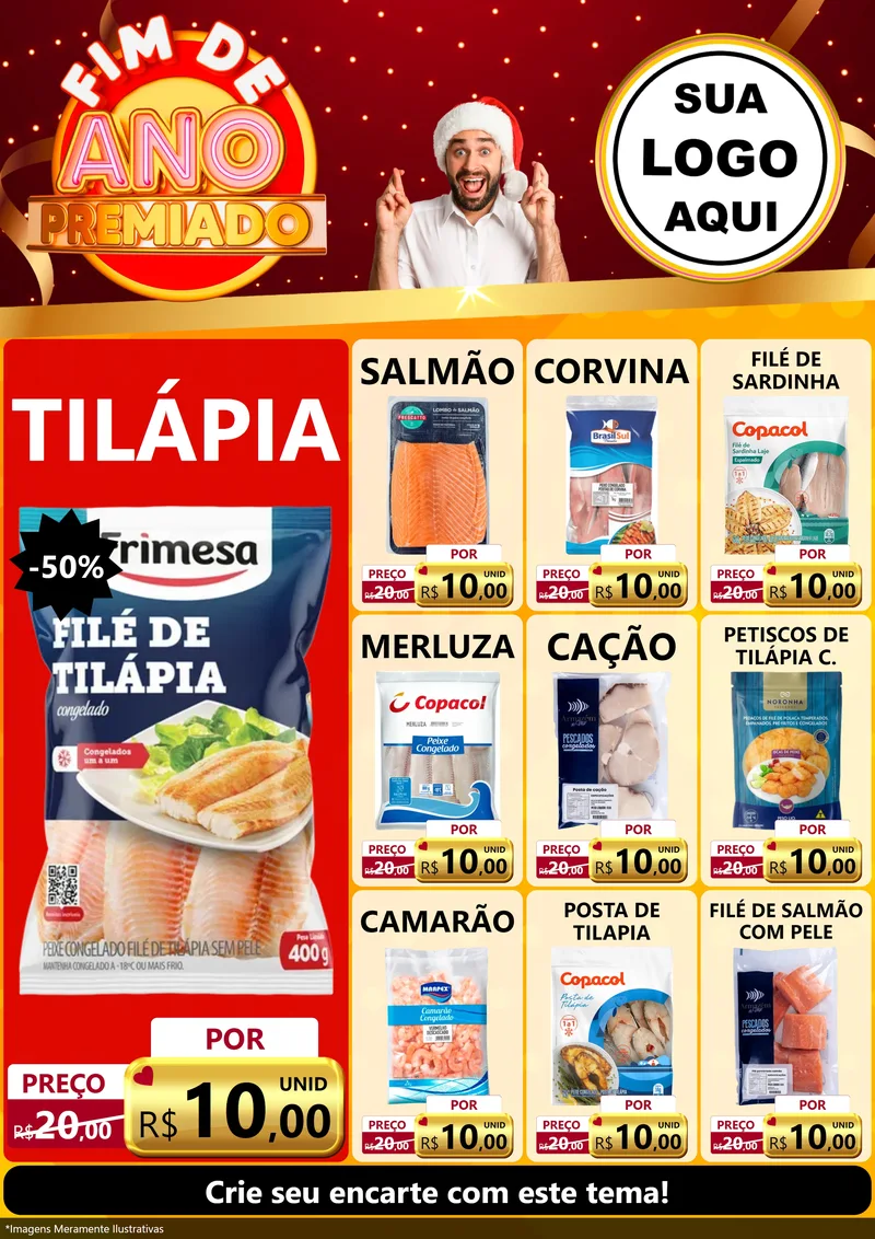 Modelo de Encarte para Encarte A4 Vertical com o tema Fim de Ano Premiado para Peixaria