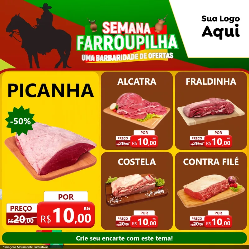 Modelo de Rede Social para Feed Facebook com o tema Semana Farroupilha - Uma Barbaridade de Ofertas para Açougue