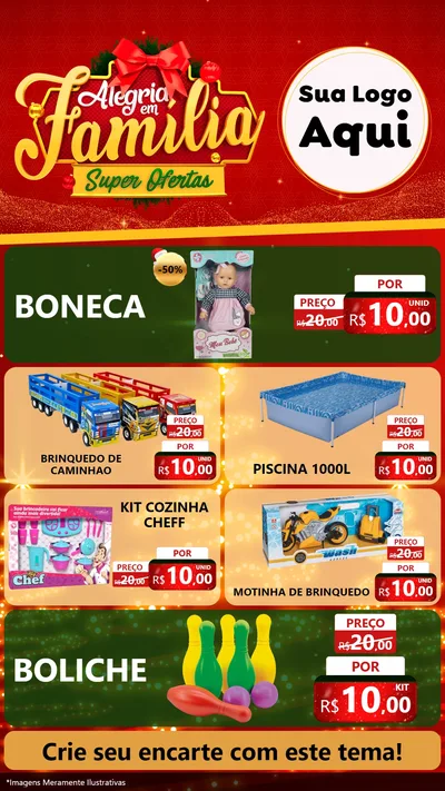 Modelo de TV para TV Vertical com o tema Alegria em Família Super Ofertas - Natal para Brinquedos