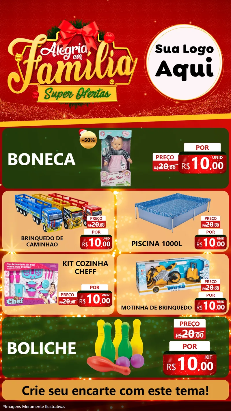 Modelo de TV para TV Vertical com o tema Alegria em Família Super Ofertas - Natal para Brinquedos