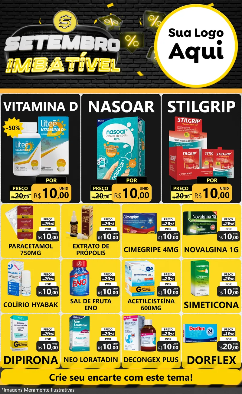 Modelo de Encarte para Encarte Grande com o tema Setembro Imbatível para Farmácia