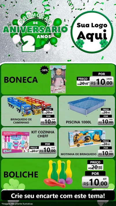 Modelo de TV para TV Vertical com o tema Promoção de Aniversário - 2 Anos para Brinquedos