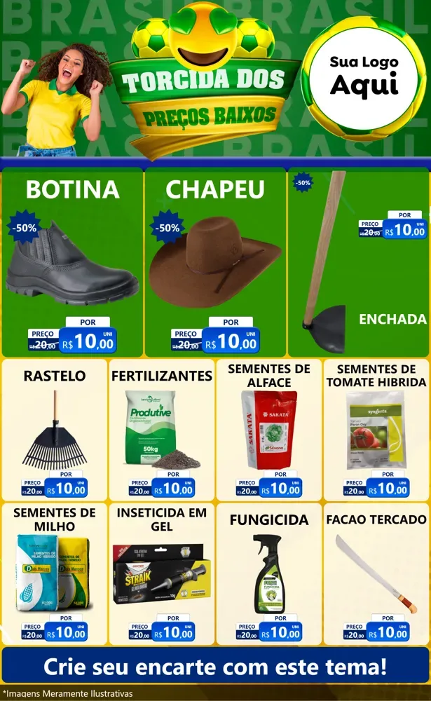 Modelo de Encarte para Encarte Grande com o tema Torcida dos Preços Baixos - Copa para Agropecuária