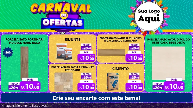 Modelo de TV para TV Horizontal com o tema Carnaval de Ofertas para Pisos e revestimentos