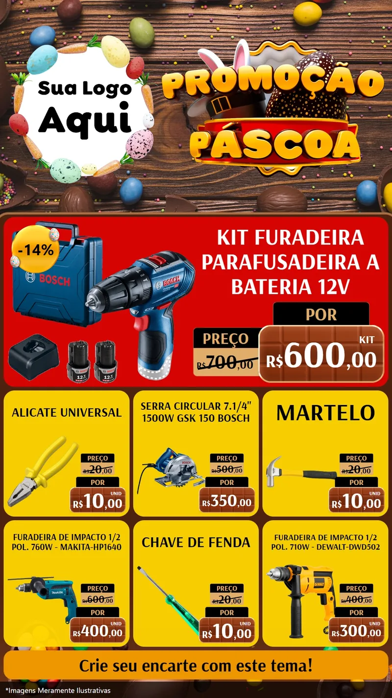 Modelo de Rede Social para Stories com o tema Promoção Páscoa para Maquinas e Ferramentas