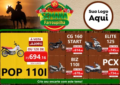 Modelo de Encarte para Encarte A4 Horizontal com o tema Especial Semana Farroupilha para Concessionaria de Motos