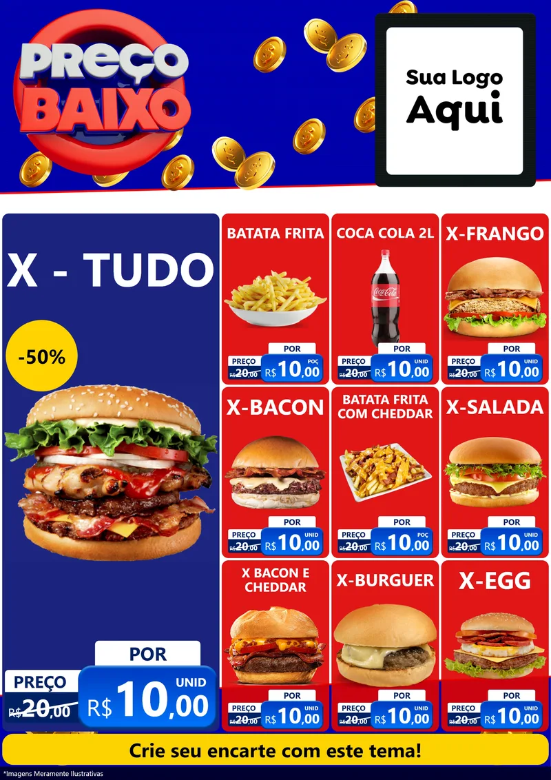 Modelo de Encarte para Encarte A4 Vertical com o tema Preço Baixo para Hamburgueria