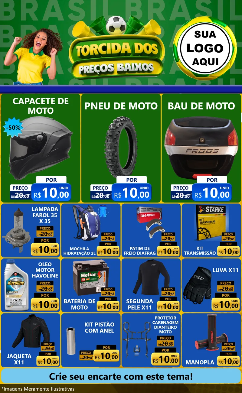 Modelo de Encarte para Encarte Grande com o tema Torcida dos Preços Baixos para Moto peças