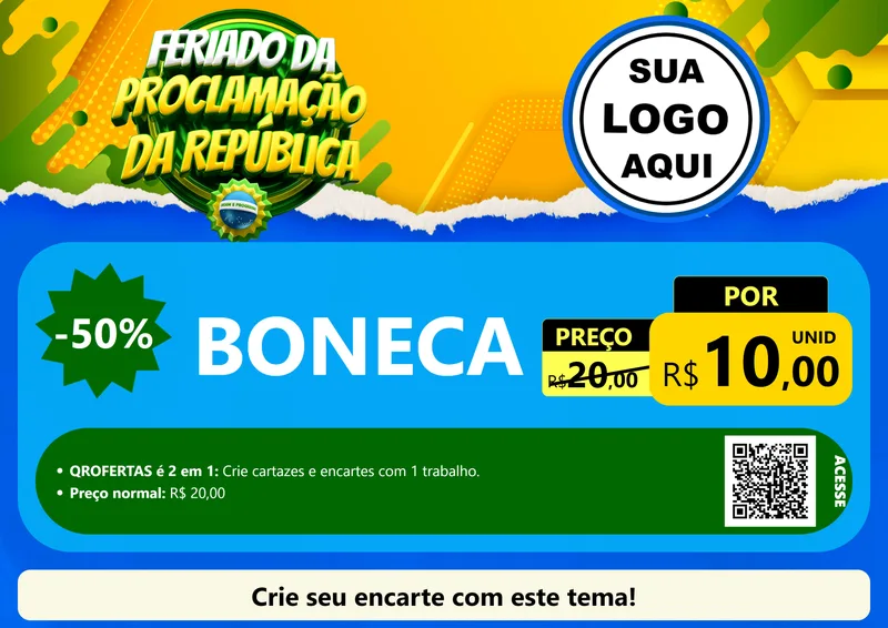 Modelo de Cartaz para Cartaz A4 Horizontal com o tema Feriado da Proclamação da República para Brinquedos