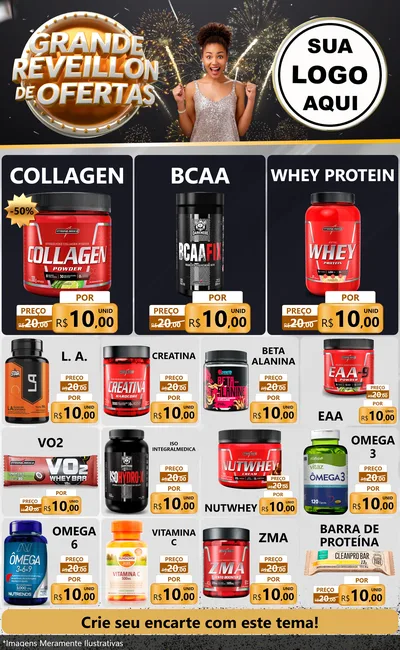 Modelo de Encarte para Encarte Grande com o tema Grande Réveillon de Ofertas para Suplementos alimentares