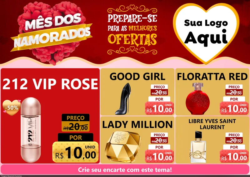 Modelo de Encarte para Encarte A4 Horizontal com o tema Mês dos Namorados para Perfumes