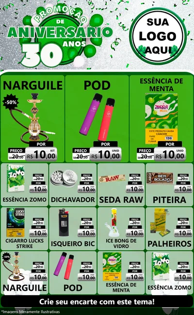 Modelo de Encarte para Encarte Grande com o tema Promoção de Aniversário - 30 Anos para Tabacaria