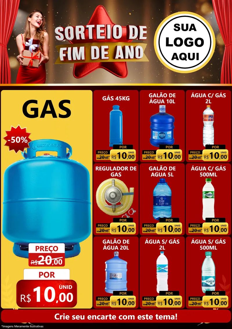 Modelo de Encarte para Encarte A4 Vertical com o tema Sorteio de Fim de Ano para Água e gás