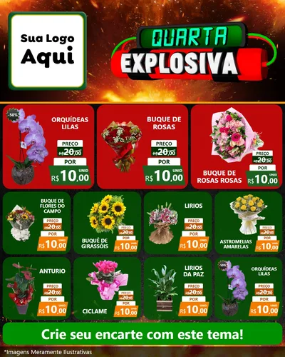 Modelo de Rede Social para Feed Instagram com o tema Quarta Explosiva para Floricultura e jardim