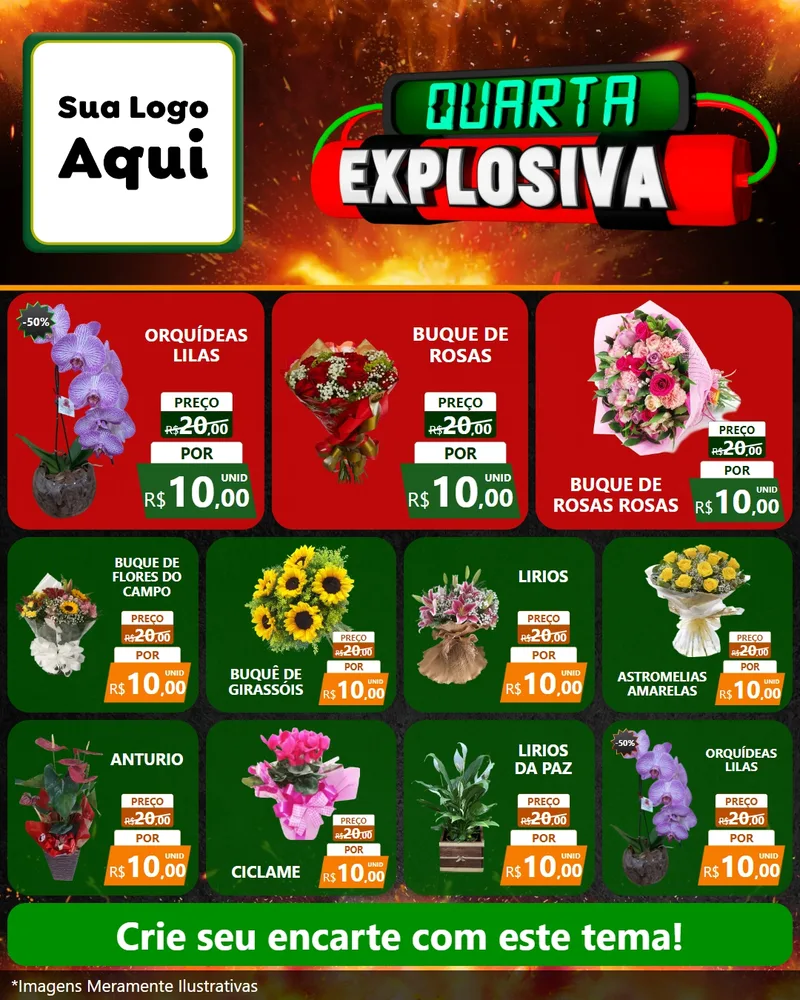 Modelo de Rede Social para Feed Instagram com o tema Quarta Explosiva para Floricultura e jardim