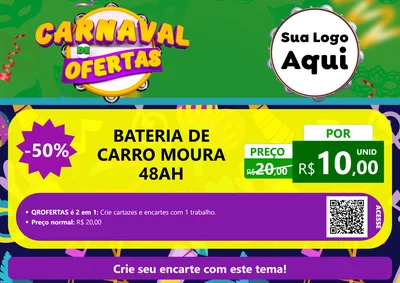 Modelo de Cartaz para Cartaz A4 Horizontal com o tema Carnaval de Ofertas para Baterias Elétricas