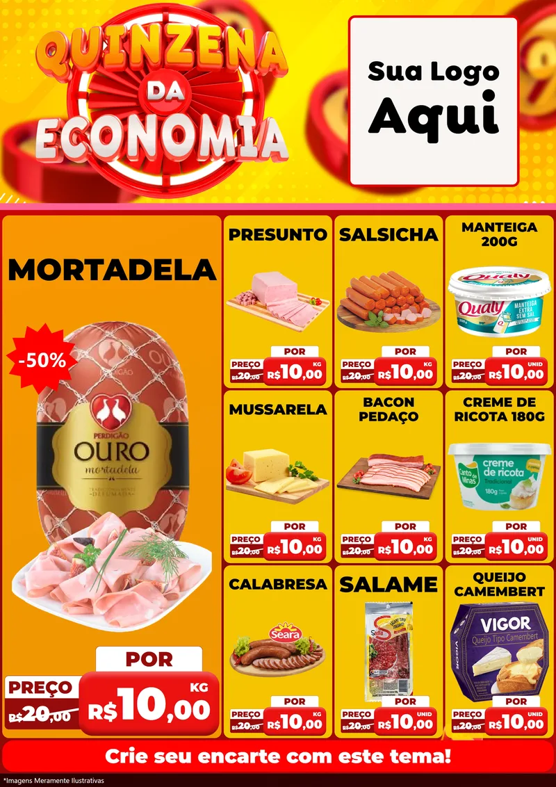 Modelo de Encarte para Encarte A4 Vertical com o tema Quinzena Da Economia para Frios e Laticínios