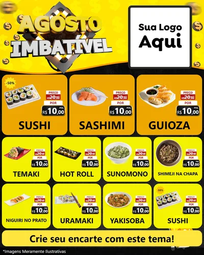 Modelo de Rede Social para Feed Instagram com o tema Agosto Imbatível para Comida japonesa