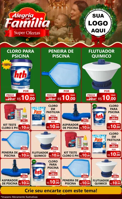 Modelo de Encarte para Encarte Grande com o tema Alegria Em Família - Super Ofertas para Produtos para Piscina