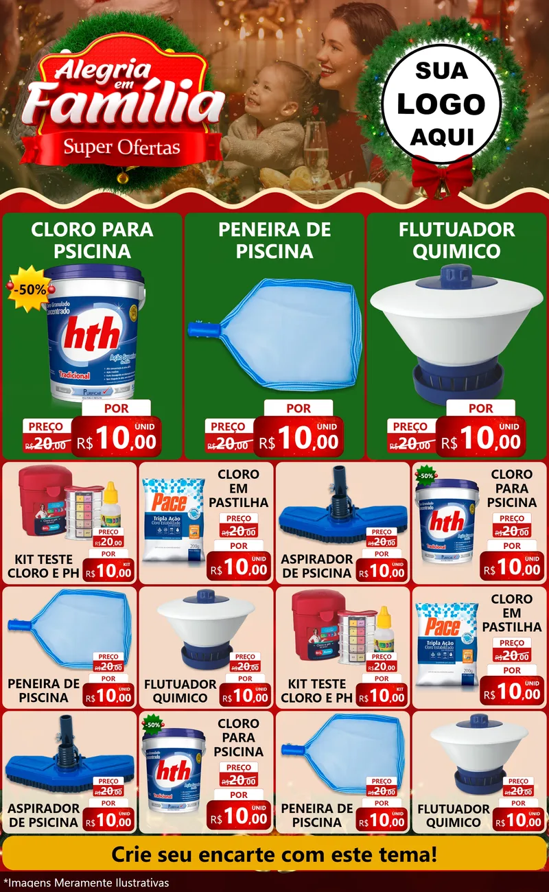 Modelo de Encarte para Encarte Grande com o tema Alegria Em Família - Super Ofertas para Produtos para Piscina