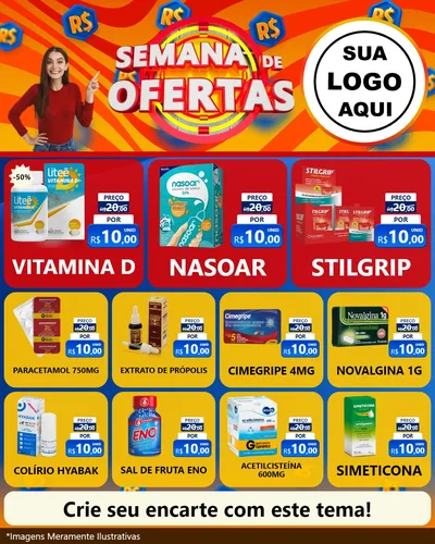 Modelo de Rede Social para Feed Instagram com o tema Semana de Ofertas para Farmácia