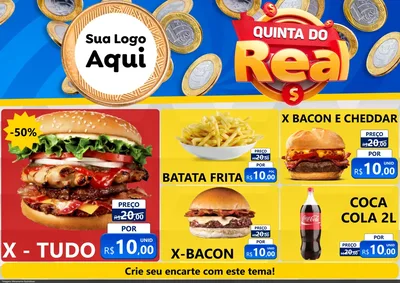 Modelo de Encarte para Encarte A4 Horizontal com o tema Quinta do Real para Hamburgueria
