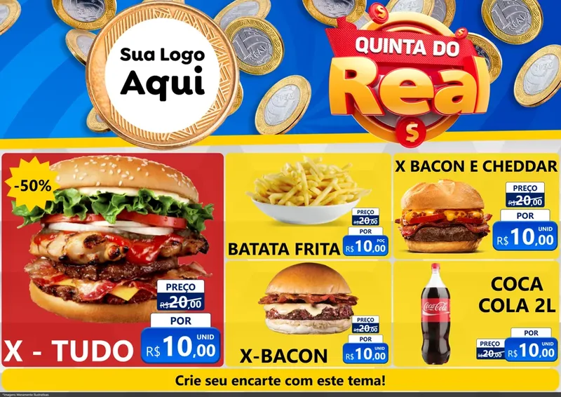 Modelo de Encarte para Encarte A4 Horizontal com o tema Quinta do Real para Hamburgueria