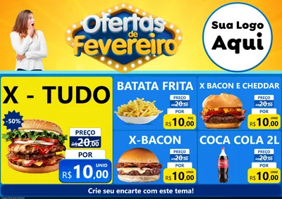 Modelo de Encarte para Encarte A4 Horizontal com o tema Ofertas de Fevereiro para Hamburgueria