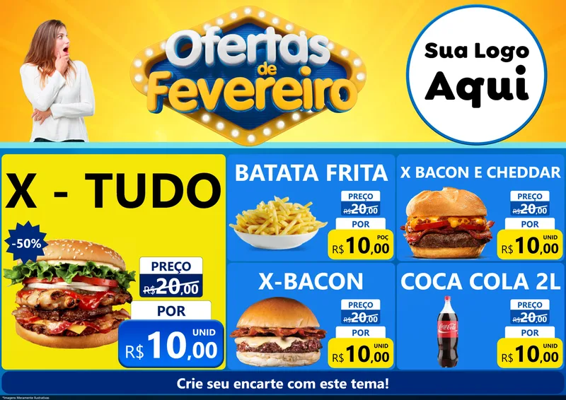 Modelo de Encarte para Encarte A4 Horizontal com o tema Ofertas de Fevereiro para Hamburgueria