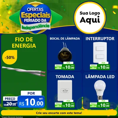 Modelo de Rede Social para Feed Facebook com o tema Ofertas Especiais Feriado da Independência para Materiais Elétricos