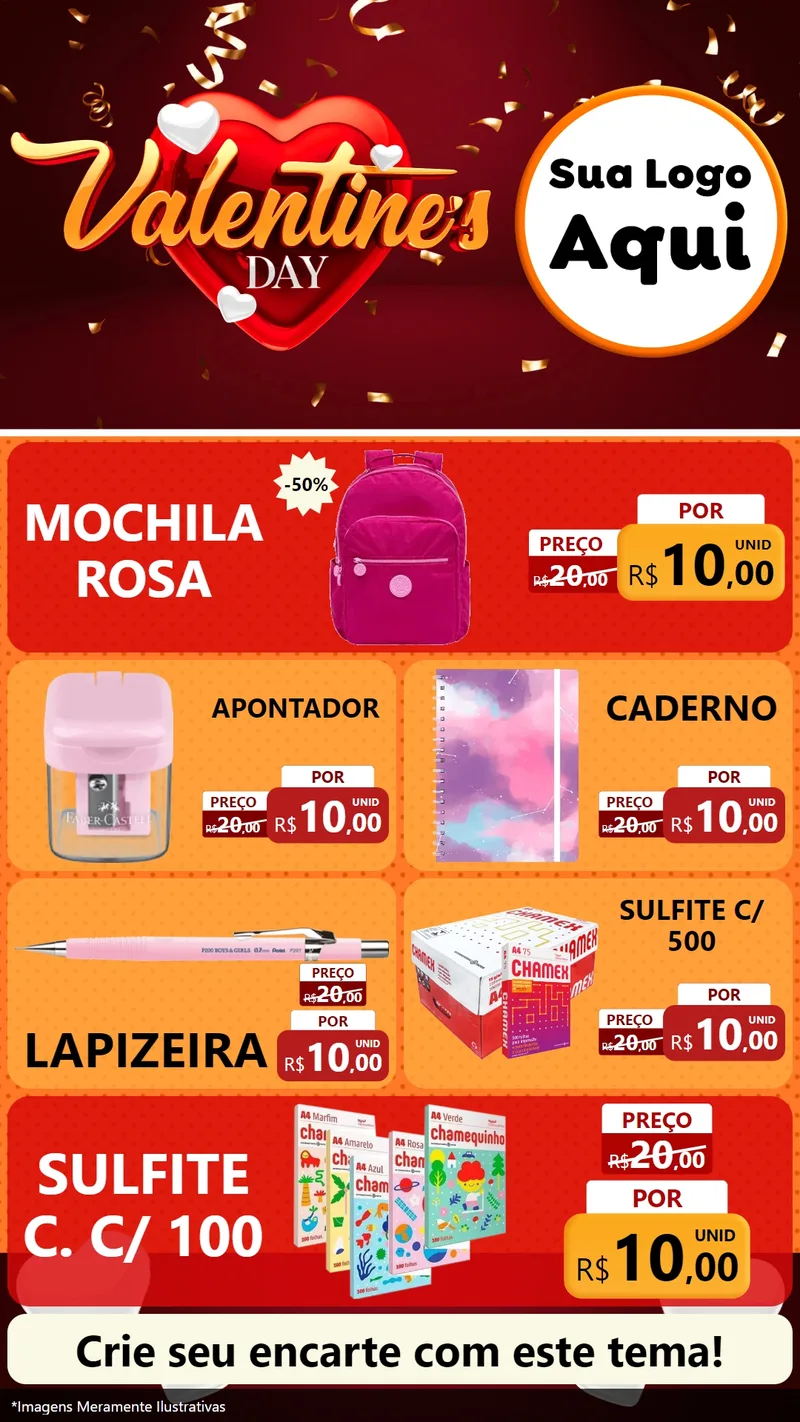 Modelo de TV para TV Vertical com o tema Valentine's Day para Papelaria